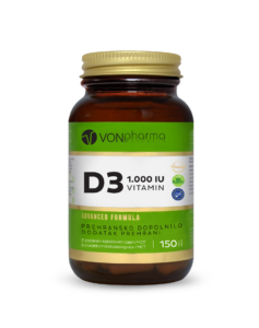 VONpharma Vitamin D3 1.000 I.E. prehransko dopolnilo v kapsulah za imunski sistem, kosti in mišice