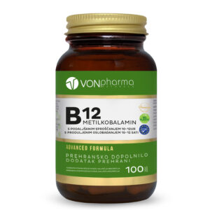 VONpharma B12 Metilkobalamin 1000 mcg prehransko dopolnilo v tabletah za energijo in živčni sistem