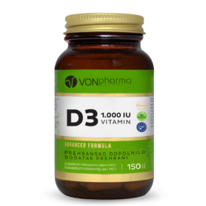 VONpharma Vitamin D3 1.000 I.E. prehransko dopolnilo v kapsulah za imunski sistem, kosti in mišice