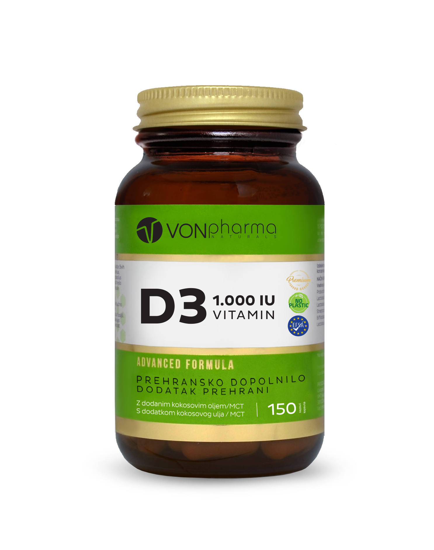 VONpharma Vitamin D3 1.000 I.E. – 150 kapsul VONpharma Vitamin D3 1.000 I.E. prehransko dopolnilo v kapsulah za imunski sistem, kosti in mišice